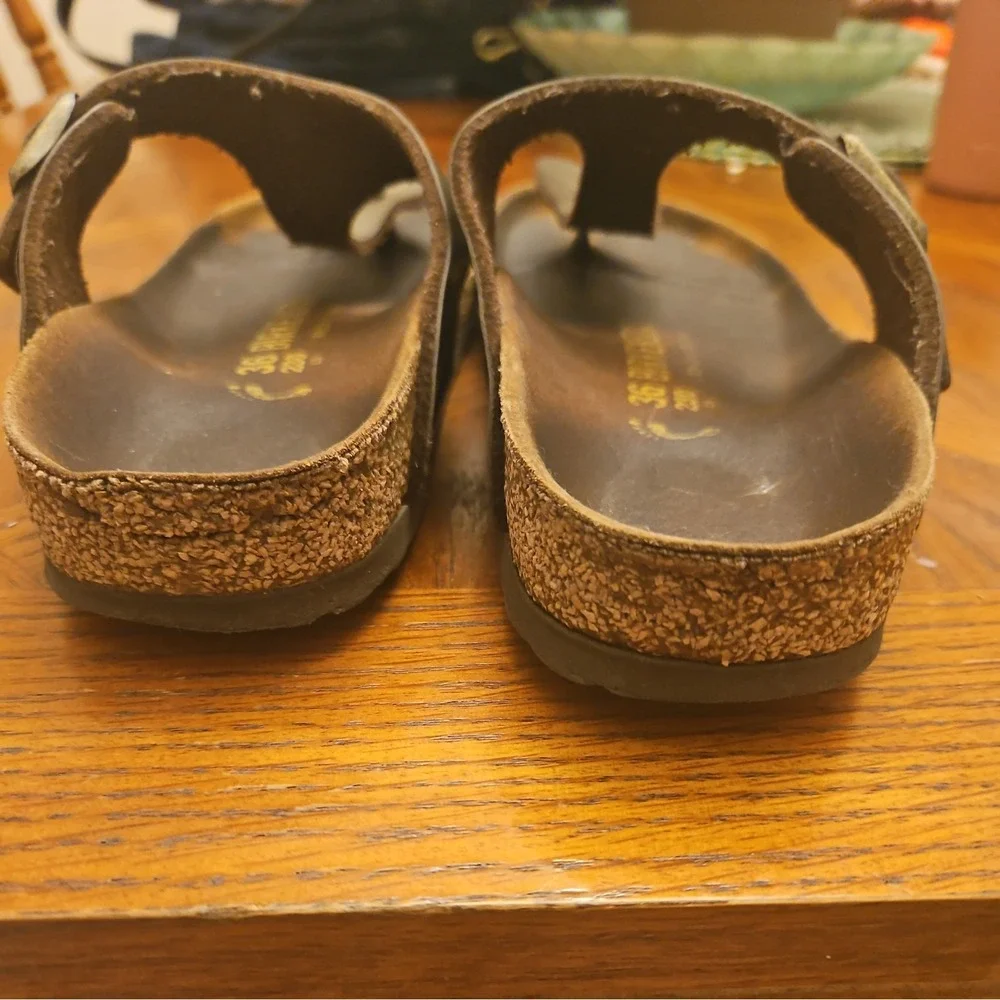 Birkenstock Gizeh Thong Sandals Brown Leather‎ Gold Bronze Slides EU 36 USA 6